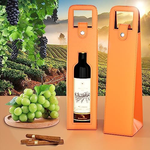 Reusable PU Leather Single Wine Bottle Tote Bag with Metal Clasp