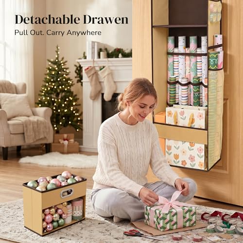 Over The Door Wrapping Paper Storage Organizer with Removable Drawer
