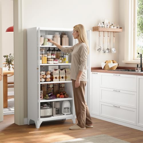 61" Tall Metal Storage Cabinet with 2 Doors & Adjustable Shelves - White