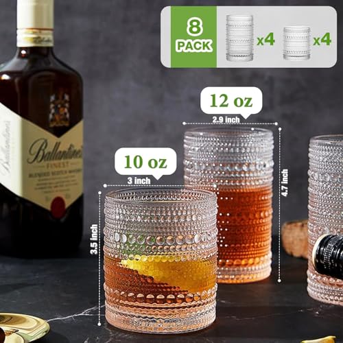 Vintage Hobnail Drinking Glasses Set of 8, Embossed Glass Tumblers
