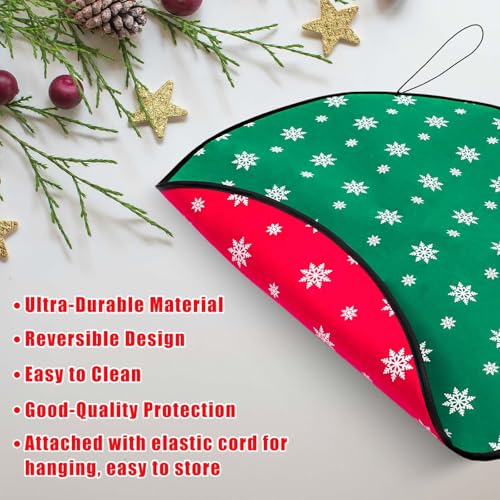 Reversible Christmas Tree Floor Mat - Felt Rug with Elastic Rope, 30in Red & Green Protector