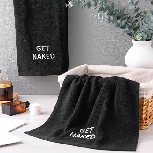 Get Naked Embroidered Hand Towels, 100% Cotton Bathroom Decor, 29 x 13 Inch