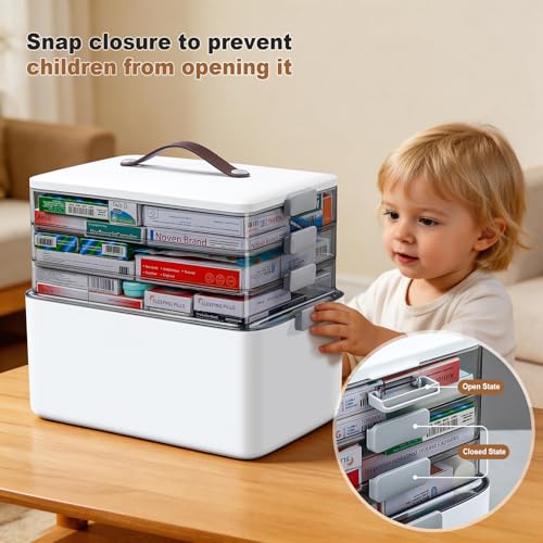 4-Tier Portable Medicine Storage Organizer with Removable Trays and Handle