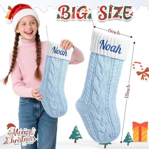 Personalized Embroidered Christmas Stocking - 18 Inch Large Cable Knit Stocking