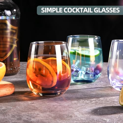 SHOWLOUE Short Drinking Glasses Set of 6, 12.2 fl oz Iridescent Crystal Tumblers
