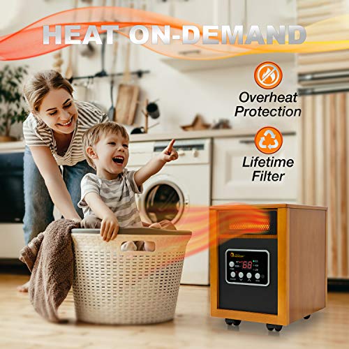 Portable Space Heater 1500W Cherry Infrared Quartz Dual Heating System