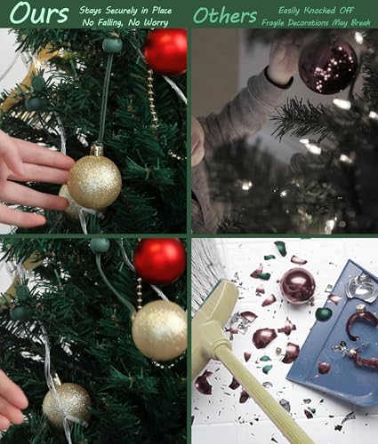 Green Nylon Christmas Ornament Hooks with Spring Clips - Reusable