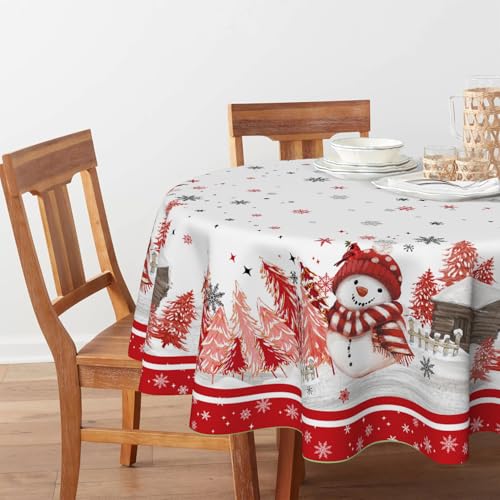 Horaldaily Christmas Tablecloth 70x70 Round Red Snowman Pine – 70" Round