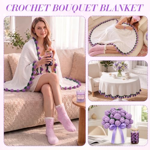 Vesici Purple Crochet Rose Bouquet Blanket Get Well Gift for Women