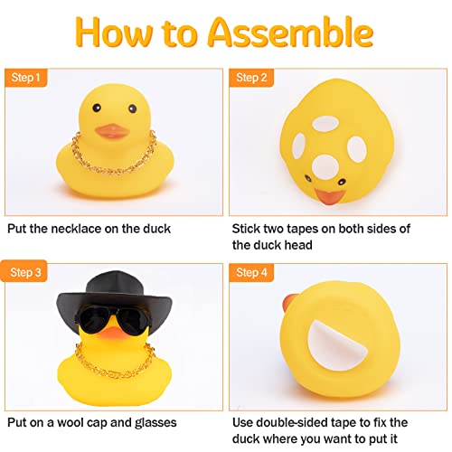 Wonuu Z-black Spots White Cowboy Hat Rubber Duck Car Ornament with Propeller Helmet