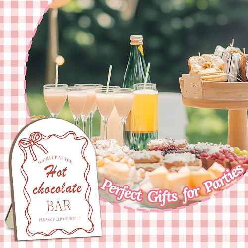 Chocolate Hot Chocolate Bar Wooden Sign with Red Bow - Cocoa Drink Station Decor
