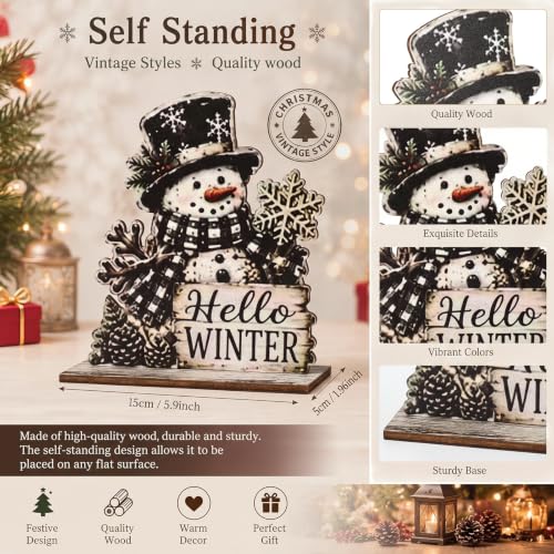 Novabright Snowman Christmas Table Decor Set of 6 - Farmhouse Wood Signs