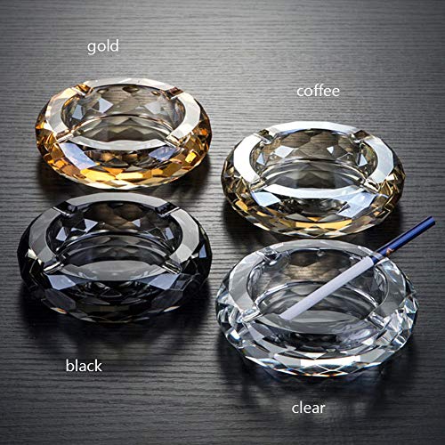 Round Crystal Glass Ashtray with 4 Slots for Cigars and Cigarettes