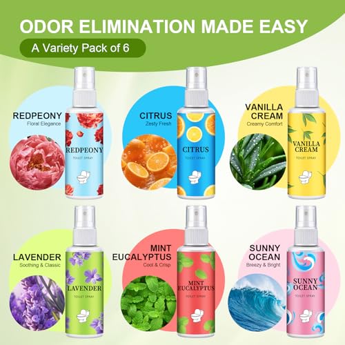 Toilet Spray Bathroom Odor Deodorizer 6-Pack - Travel Air Freshener (1 oz)