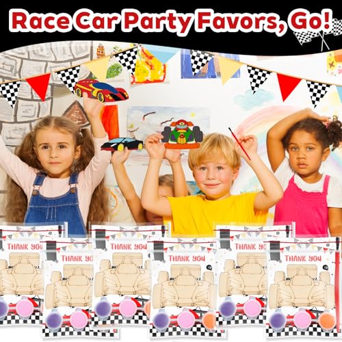 24-Set Wooden Race Car Painting Craft Kit for Kids Birthday Party Favors