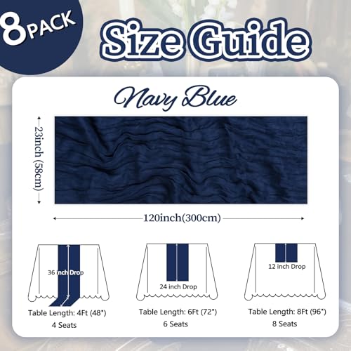 Navy Blue Cheesecloth Table Runner 23x120 in - 8 Pack (10ft) Pepmily