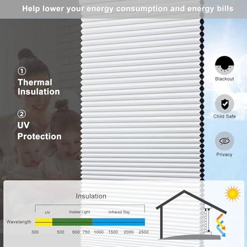 Cordless Blackout Cellular Shades - Room Darkening Honeycomb Blinds 34" W x 64" H