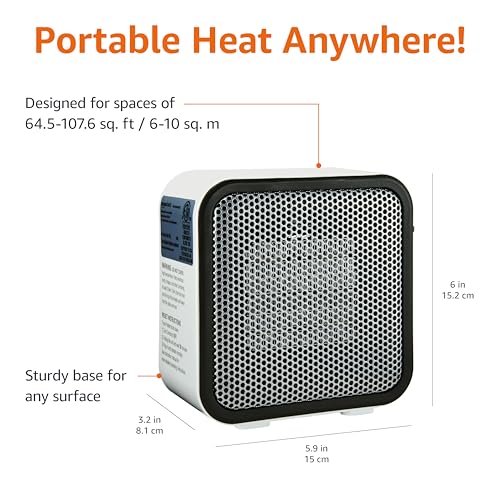 Portable Ceramic Mini Space Heater 500W with Tip-Over Protection