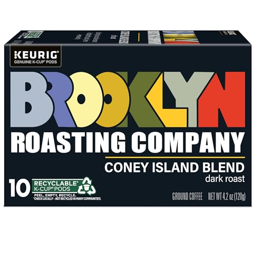 Brooklyn Roasting Company Coney Island Blend, Single Serve Keurig K-Cup Pods, Dark Roast Coffee, 10-Count Box