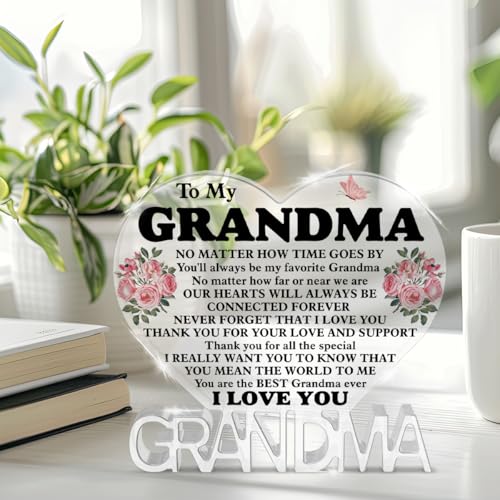 Granddaughter & Grandson Gift - Grandmother Ever Heart Acrylic Sign Plaque