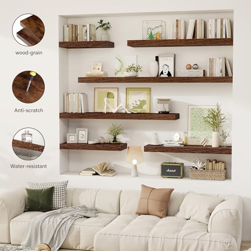 48-Inch Floating Shelves, 12-Inch Deep Wall-Mounted Rustic Wood Shelving