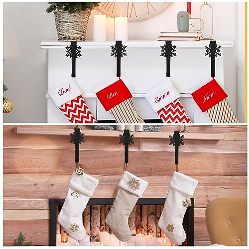 12 Pcs Snowflake Christmas Stocking Holders - Lounsweer Mantle Hooks, 5.5 in