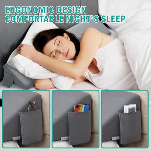 Vekkia King Bed Wedge Pillow Headboard Gap Filler with Pockets, Gray