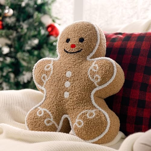 Phantoscope Beige Gingerbread Man Christmas Throw Pillow 13x17 Inches Plush Holiday Decor