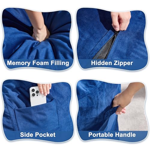 4FT Memory Foam Bean Bag Chair - Oversized Velvet Lounger with Side Pocket