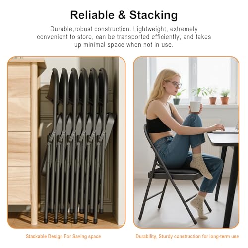 6 Pack Folding Chairs, Padded PU Leather Seat with Heavy-Duty Metal Frame