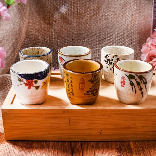 Japanese Ceramic Sake Cup Set of 6 - 42ml Vintage Porcelain Drinking Glasses