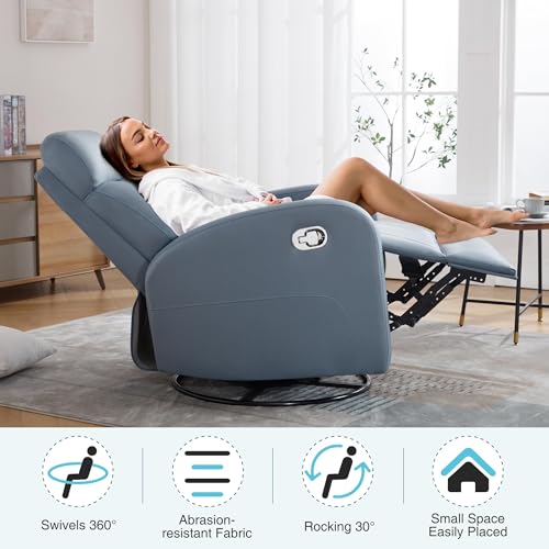 Swivel Rocker Recliner Chair, Manual Faux Leather Glider for Nursery