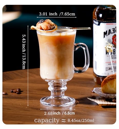 Set of 6 Clear Glass Mug Cups with Handles, 8oz for Hot & Cold Beverages