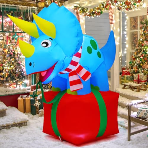 5FT Christmas Inflatable Dinosaur with Gift Box Outdoor Decor