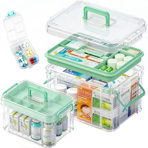 2-Pack Medicine Storage Box Set with Removable Tray and Handle