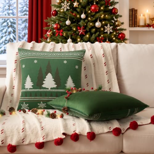 a moment Green 20x20 Inch Christmas Pillow Covers 2 Pack – Velvet Pine Tree Snowflake Holiday Decor