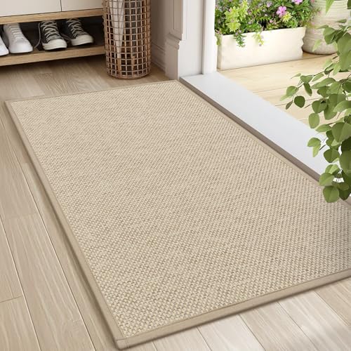 Non-Slip Indoor Entryway Door Mat 24"x36" - Absorbent Low-Profile Rug, Khaki