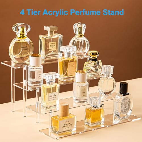 4-Tier Clear Acrylic Perfume Organizer Stand & Display Riser Shelf
