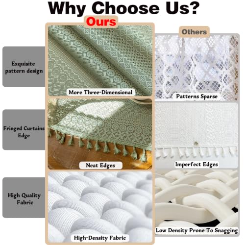 Sutuo Home Sage Green Boho Lace Sheer Curtains 2 Panels, 50x108 in