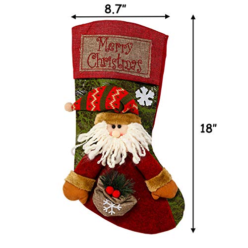 3-Pack 18-Inch Burlap Christmas Stockings Set with Santa Snowman Reindeer