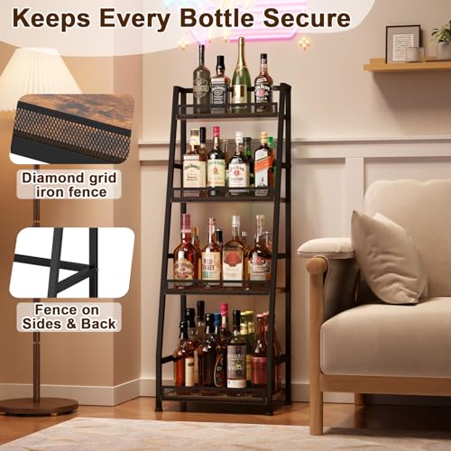 4-Tier Trapezoid Liquor Stand, Freestanding Wine Rack Display Shelf