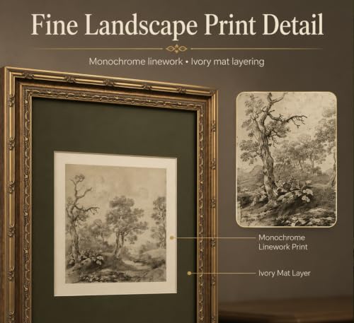 Vintage Gold Framed Forest Landscape Canvas Wall Art 9x11
