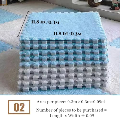12-Piece Interlocking Plush Foam Carpet Tiles, Soft Shaggy Playroom Rugs