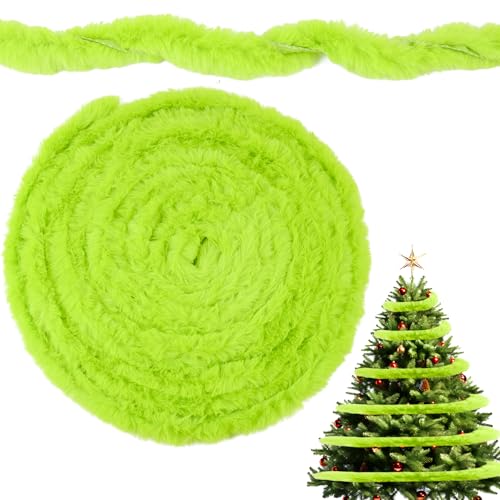 Green 52.5Ft Furry Christmas Garland Artificial Strips for Tree & Decor