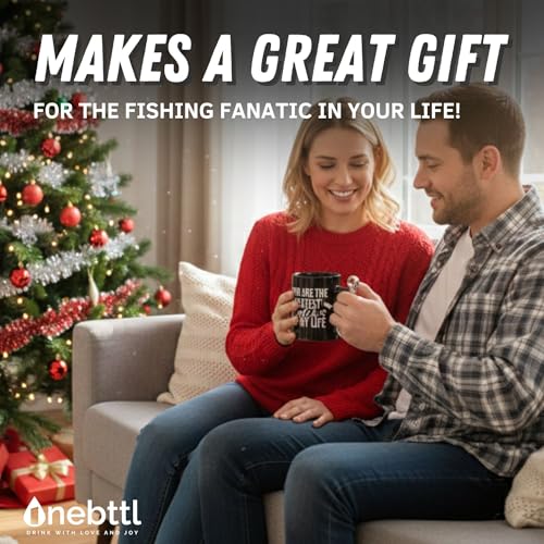 Onebttl Fishing Gift Mug for Husband or Boyfriend – Hook Handle 13.5oz Coffee Cup