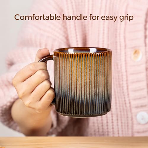theterra Ceramic Coffee Mug Set of 6 - 14 OZ Cocoa Mocha, Lead-Free, Durable, Microwave Safe