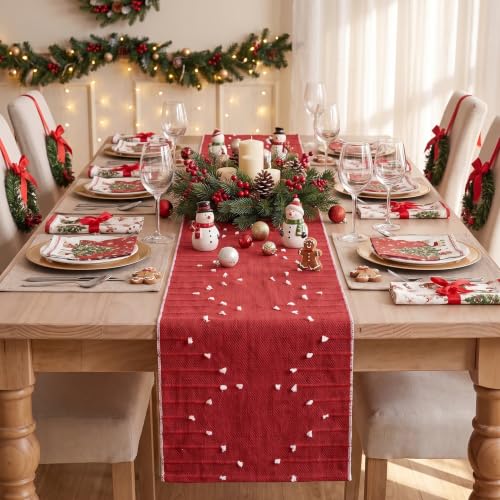 Artoid Mode Red Farmhouse Rustic Cotton Woven Table Runner 12x120 Inch Holiday Decor