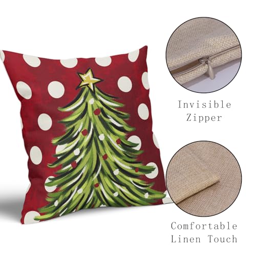 18x18 Inch Christmas Pillow Covers Set of 2 Red Dots Tree Farmhouse Decor