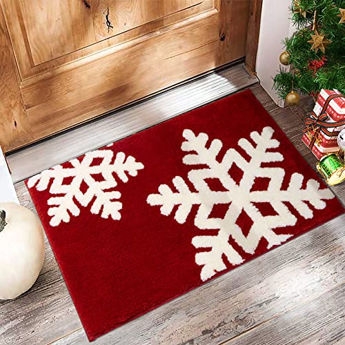 DEXDE Red Christmas Bathroom Rug 20x32 Inch Non-Slip Microfiber Bath Mat