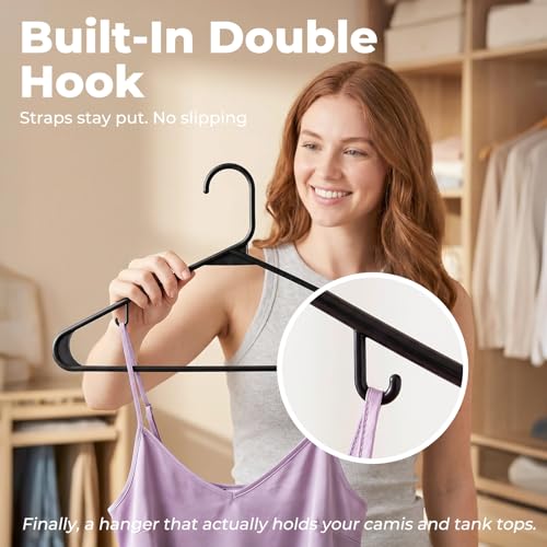 Black Plastic Clothes Hangers 60 Pack, Slim Space-Saving Hangers